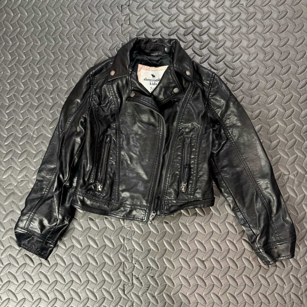 Abercrombie kids black leather jacket size 7/8